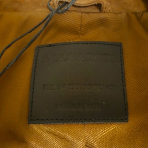 NWT AllSaints Dalby Cropped Suede Biker Jacket (SUGAR BROWN) US 10 - Picture 8 of 10